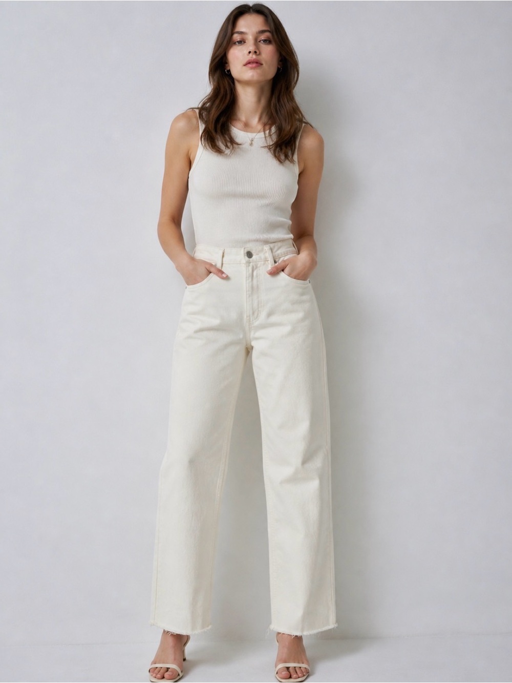 Zara Wide Leg Jeans Cream White High Rise Size 6 NWT